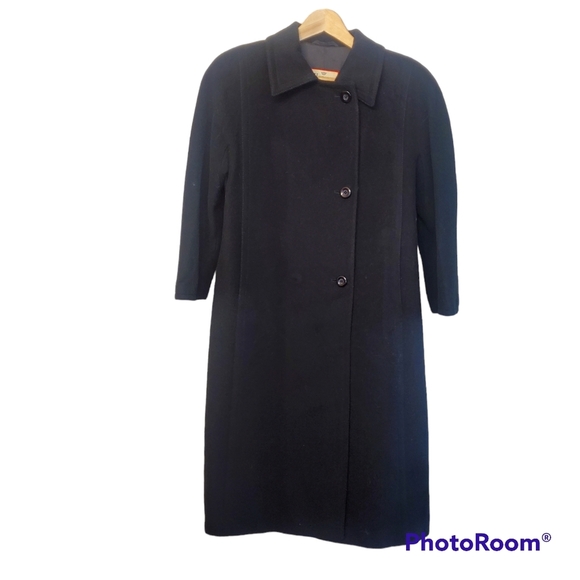 VTG Herno Black Wool Cashmere Padded Shoulder Single Breasted Long Coat M - Picture 1 of 14